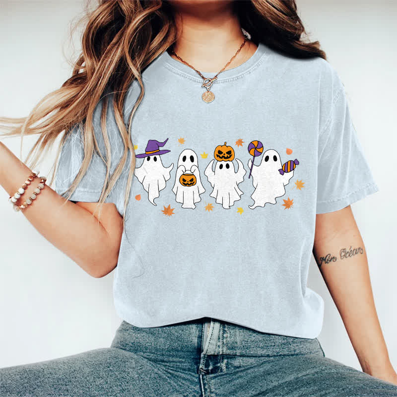 100% Cotton Halloween Dancing Ghost Art Print T-shirt - Light Blue - 2XL - image 12