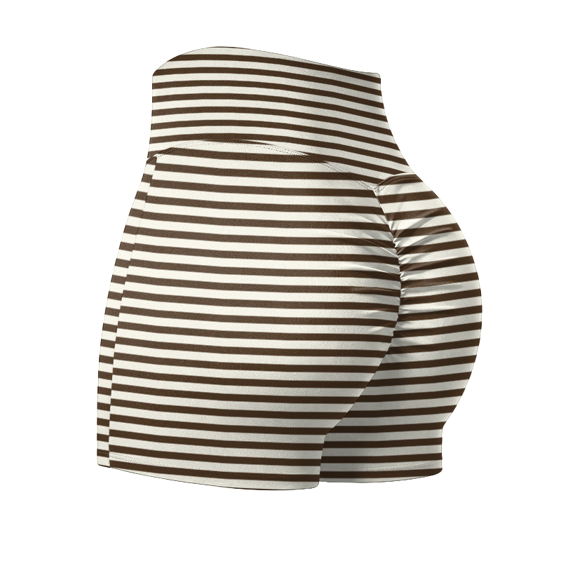 Classic Stripe Seam Detail High Waist Yoga Shorts - Khaki - 4XL - image 5
