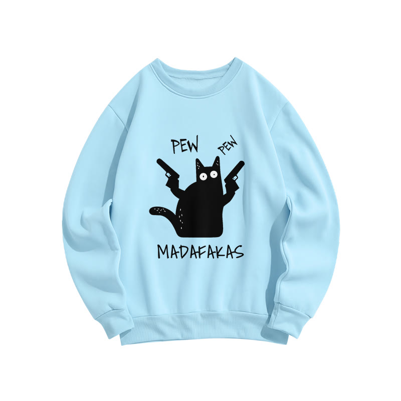 Unisex Fun Cat Print Long Sleeve Crew Neck Sweatshirt - Blue - US16-18(2XL) - image 4