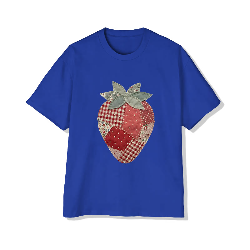 Pastoral Strawberry Print Pattern Cotton Print T-shirt - Royal Blue - US16-18(2XL) - image 12