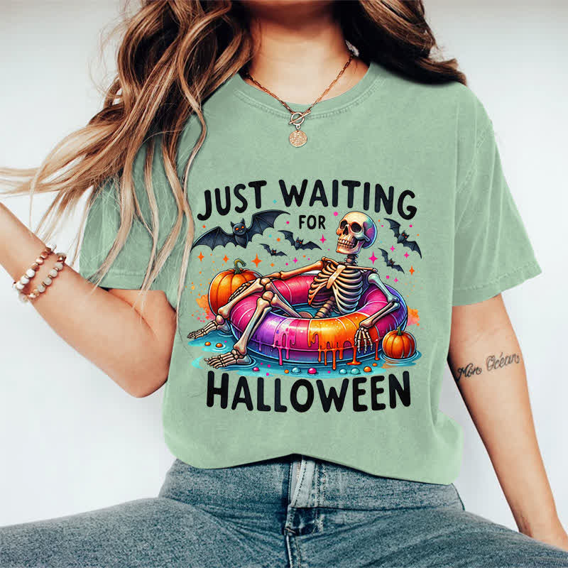 100% Cotton Just Waiting For Halloween Art Print T-Shirt - Green - 2XL - image 10