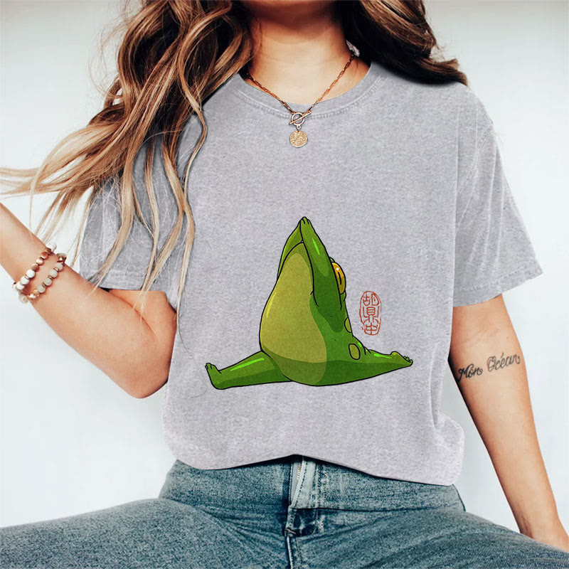 100% Cotton Funny Frog Doing Yoga Art Print Casual T-shirt - Grey - 2XL - image 4