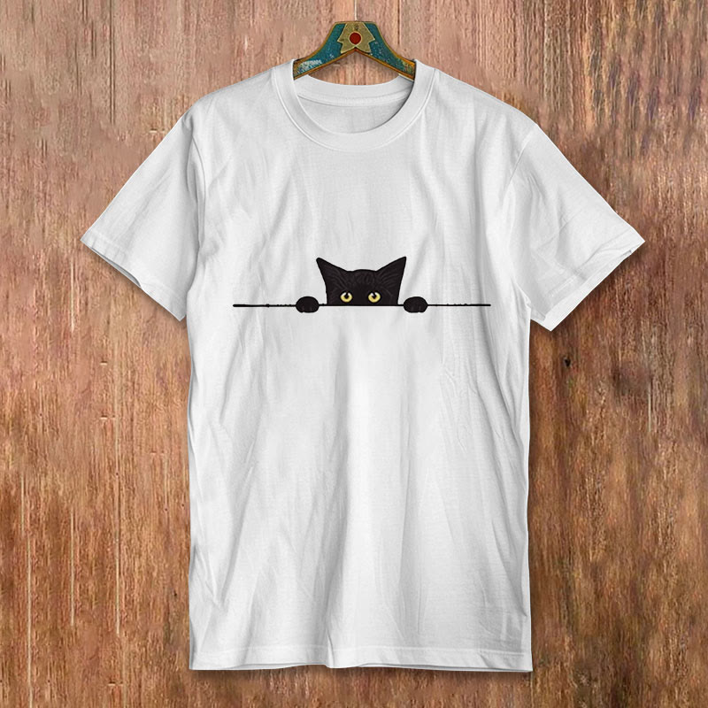 Black Cat Print Short-sleeved Men's Casual T-shirt