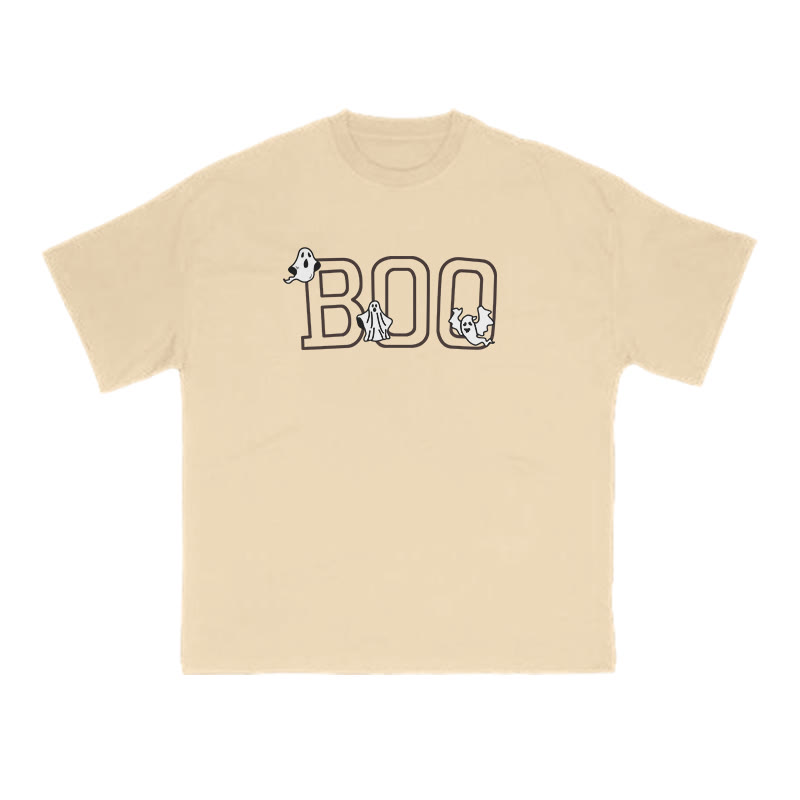 Unisex 100% Cotton Ghost Boo Halloween Print T-shirt - Apricot - US16-18(2XL) - image 5