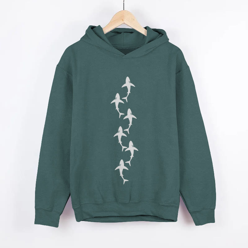 Unisex Ocean Small Schools Fish Print Long Sleeved Hoodie - Green - US44-46(8XL) - image 4