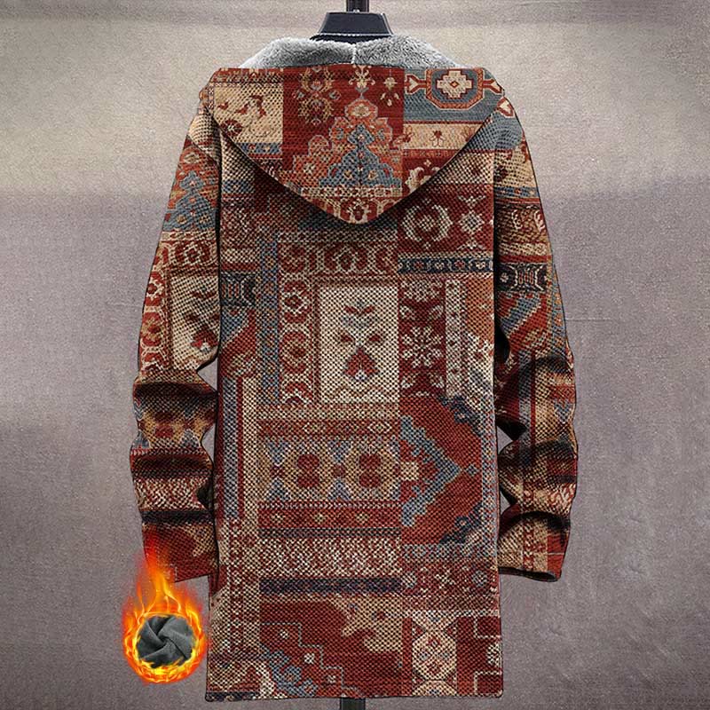 Men's Retro Native Pattern Print Unisex Plush Thick Long-sleeved Fleece Jacket Coat - image 3