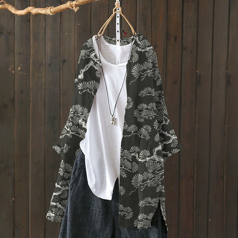 Pine Trees Japanese Art Print Cardigan