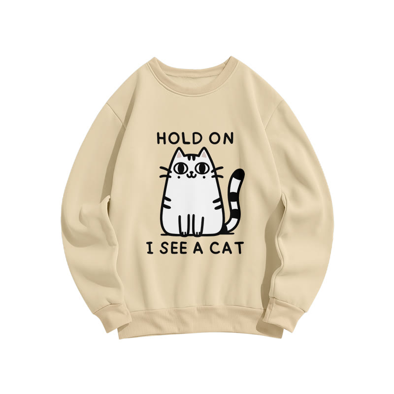 Unisex Fun Slogan Cat Print Long Sleeve Crew Neck Sweatshirt - Apricot - US16-18(2XL) - image 5