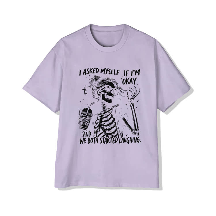 I Asked Myself If I’m Okay Skeleton Cotton Print T-shirt - Light Purple - US20-22(3XL) - image 5