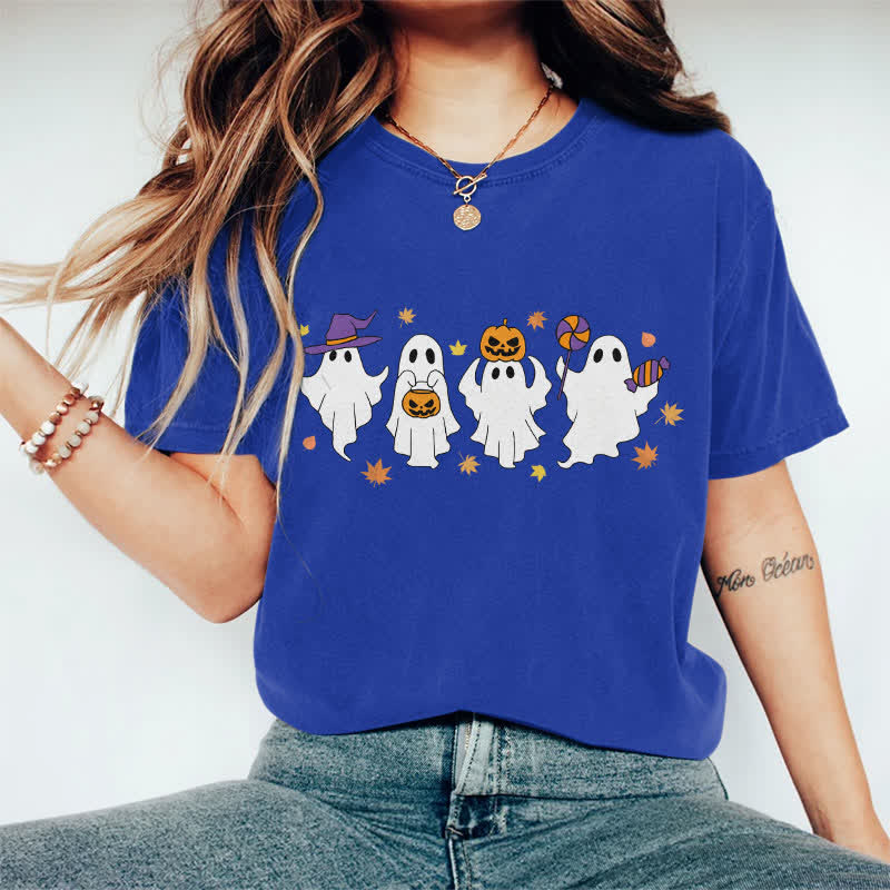 100% Cotton Halloween Dancing Ghost Art Print T-shirt - Royal Blue - 2XL - image 13