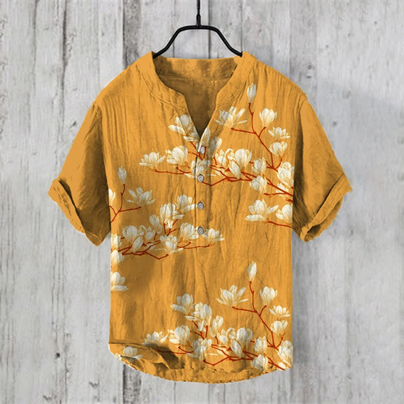 Vintage Japanese Magnolia Flower Casual Shirt