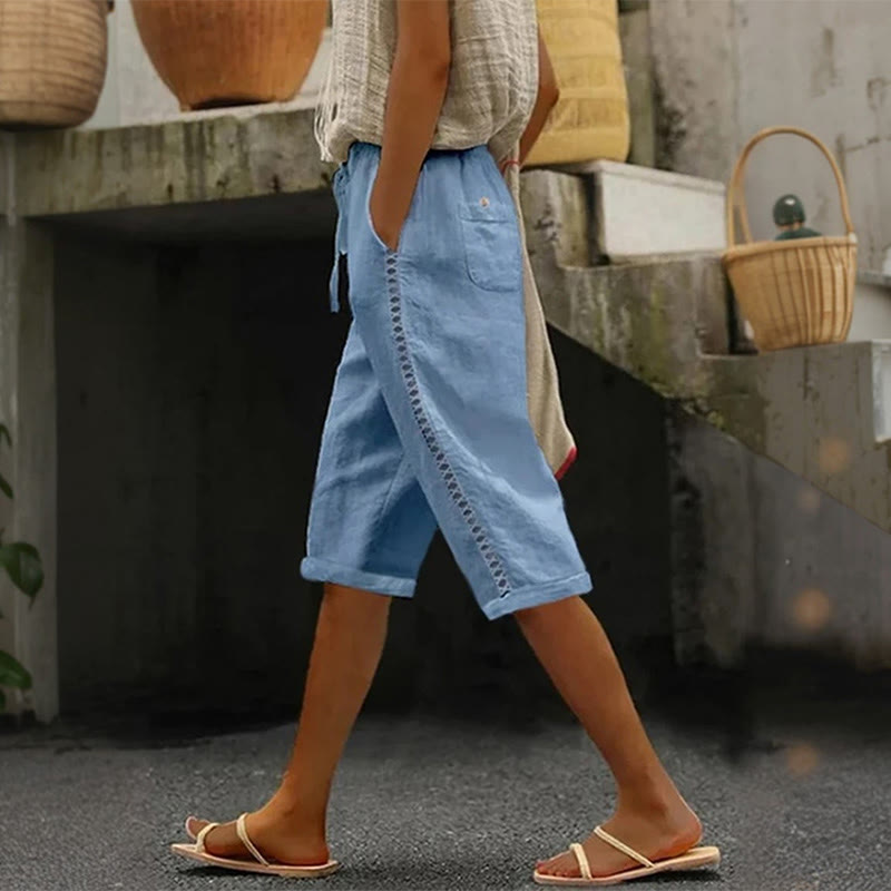 Solid Color Loose Hollow Casual Pants - Light Blue - US28-30(5XL) - image 4