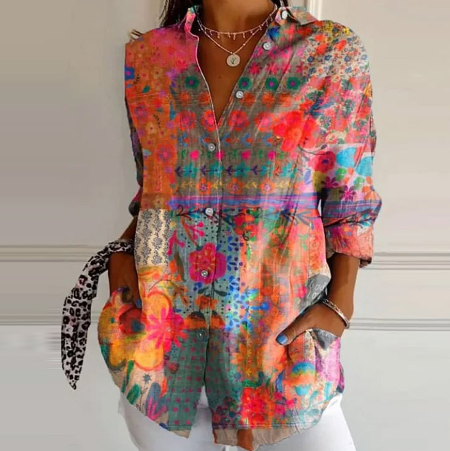 Hippie Appointment Print Long Sleeve Shirt - Red - 5XL - image 1