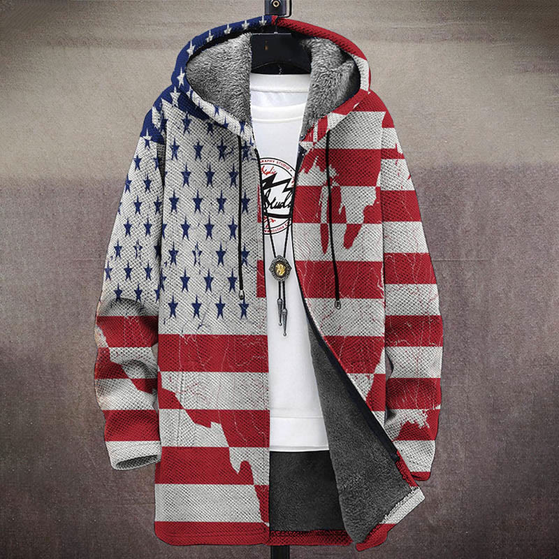 Men's Independent Flag Print Unisex Plush Thick Long-sleeved Fleece Jacket Coat - image 2