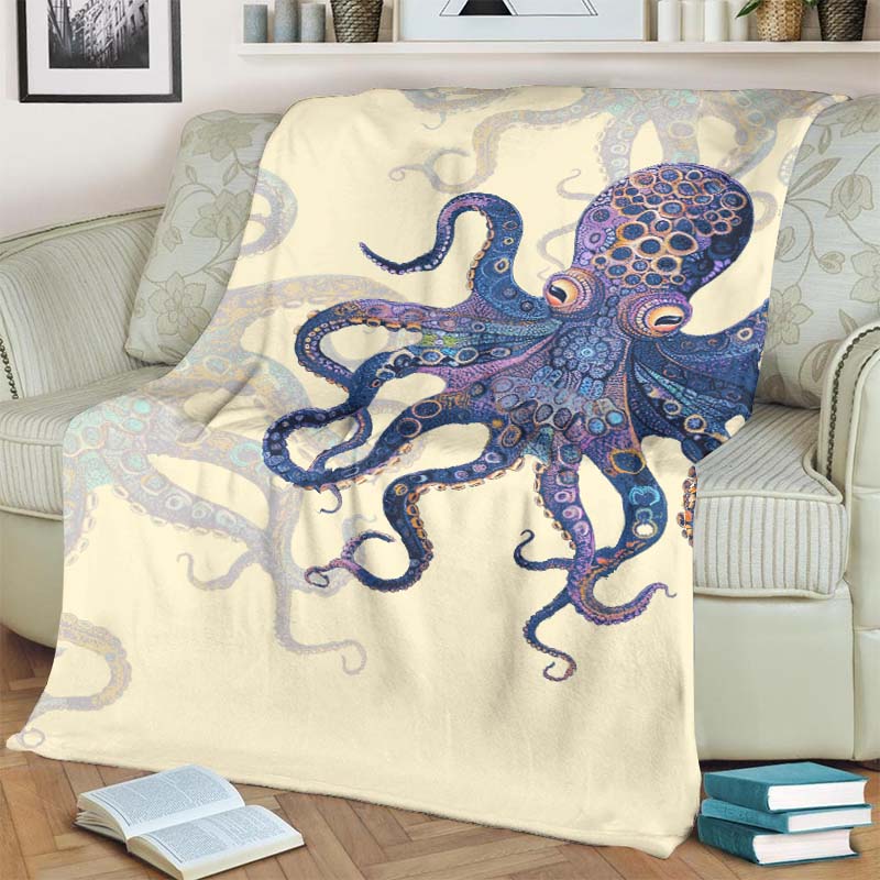 Unique Exquisite Octopus Pattern Print Blanket - Apricot - 100*150cm - image 2