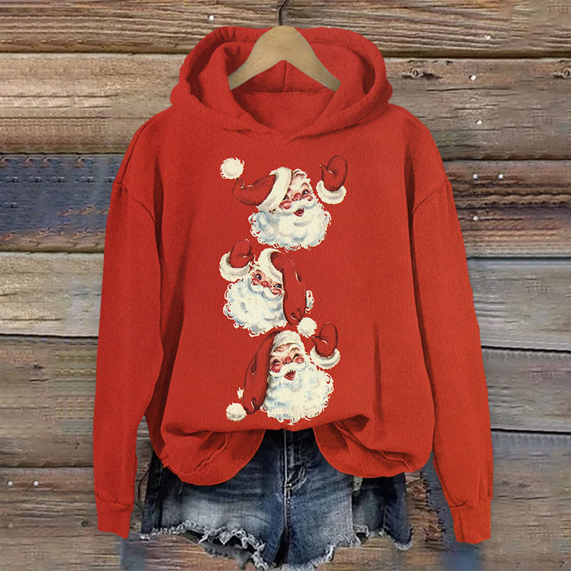Christmas Lovely Santa Claus Portrait Print Long Sleeve Hoodie - Red - US44-46(8XL) - image 2