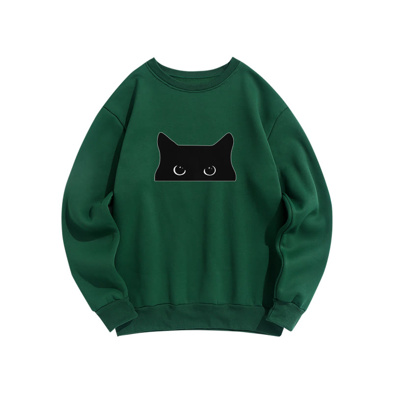 Unisex Peeping Cat Prints Print Long Sleeve Crew Neck Sweatshirt - Green - US16-18(2XL) - image 6