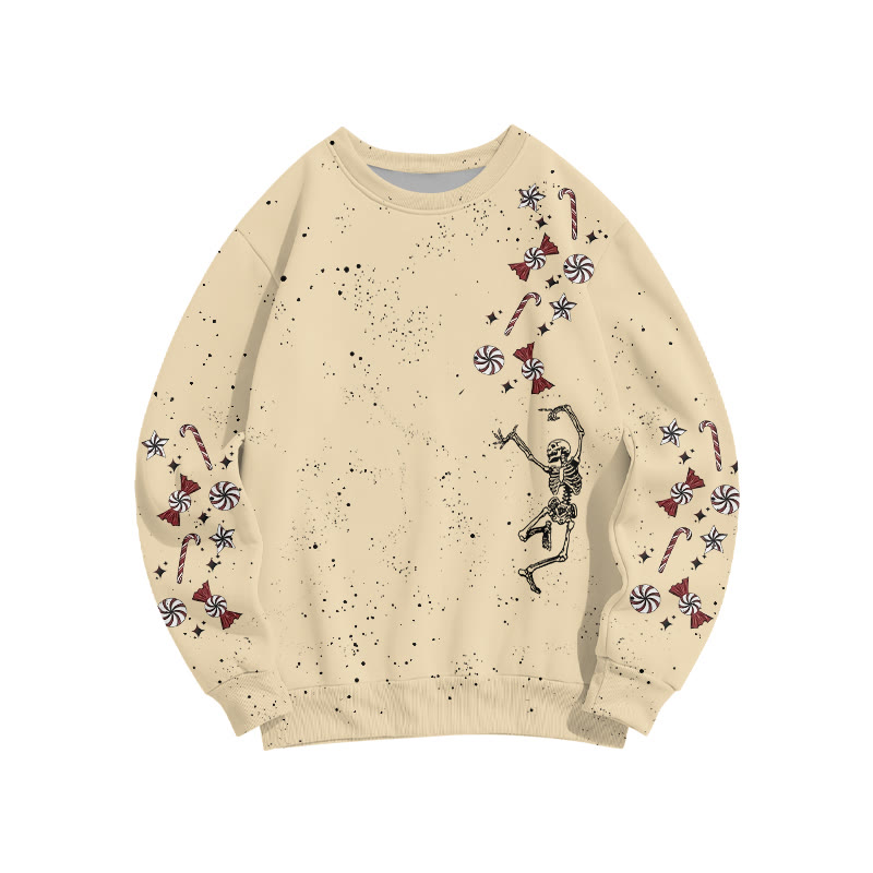 Unisex Dancing Skeleton Candy Christmas Print Sweatshirt - Apricot - 6XL - image 2