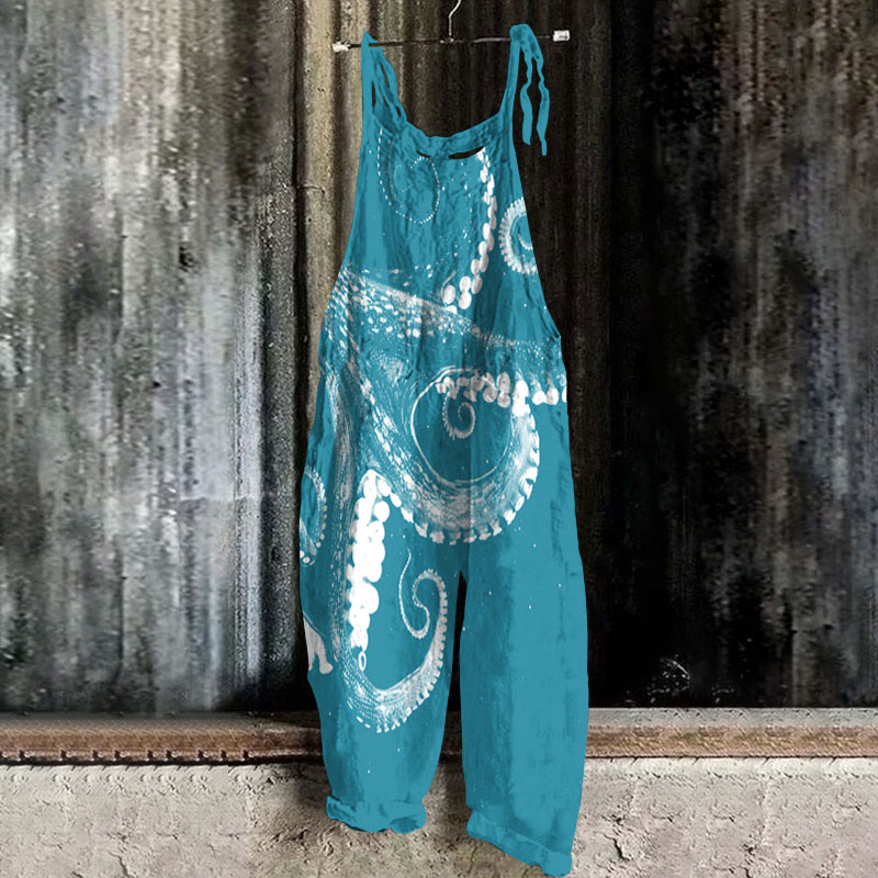 Three-dimensional Creative Octopus Print Casual Jumpsuit  - Lake Blue - 5XL - image 7