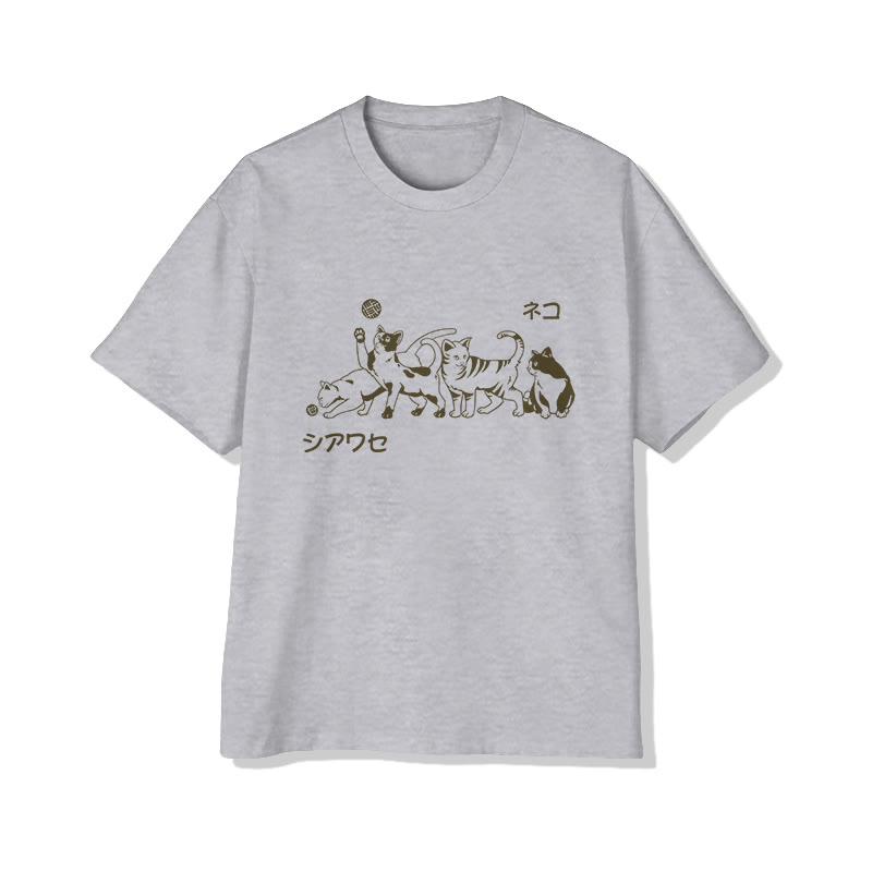 Unisex Fun Cat Pattern Short Sleeve Crew Neck T-Shirt - Grey - 2XL - image 3