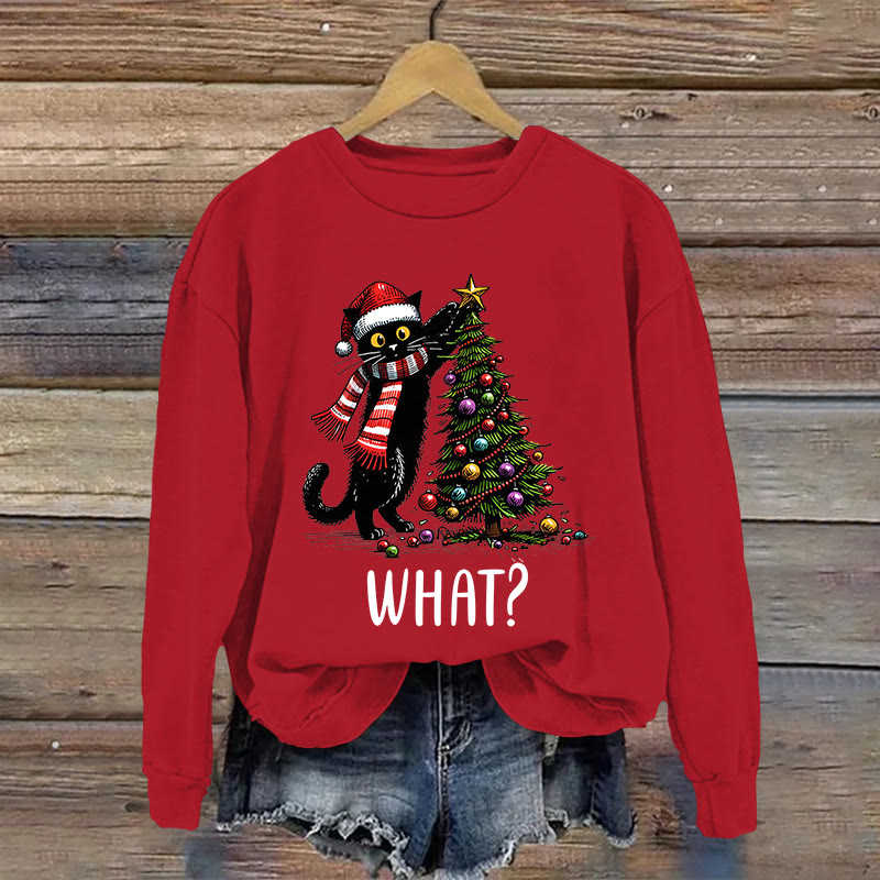 Fun Black Cat Christmas Pattern Print Long Sleeve Sweatshirt - Red - US16-18(2XL) - image 4