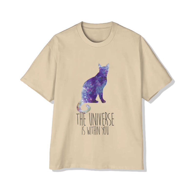 Unisex Aurora Cat Print Short Sleeved Crew Neck T-shirt - Apricot - 2XL - image 3