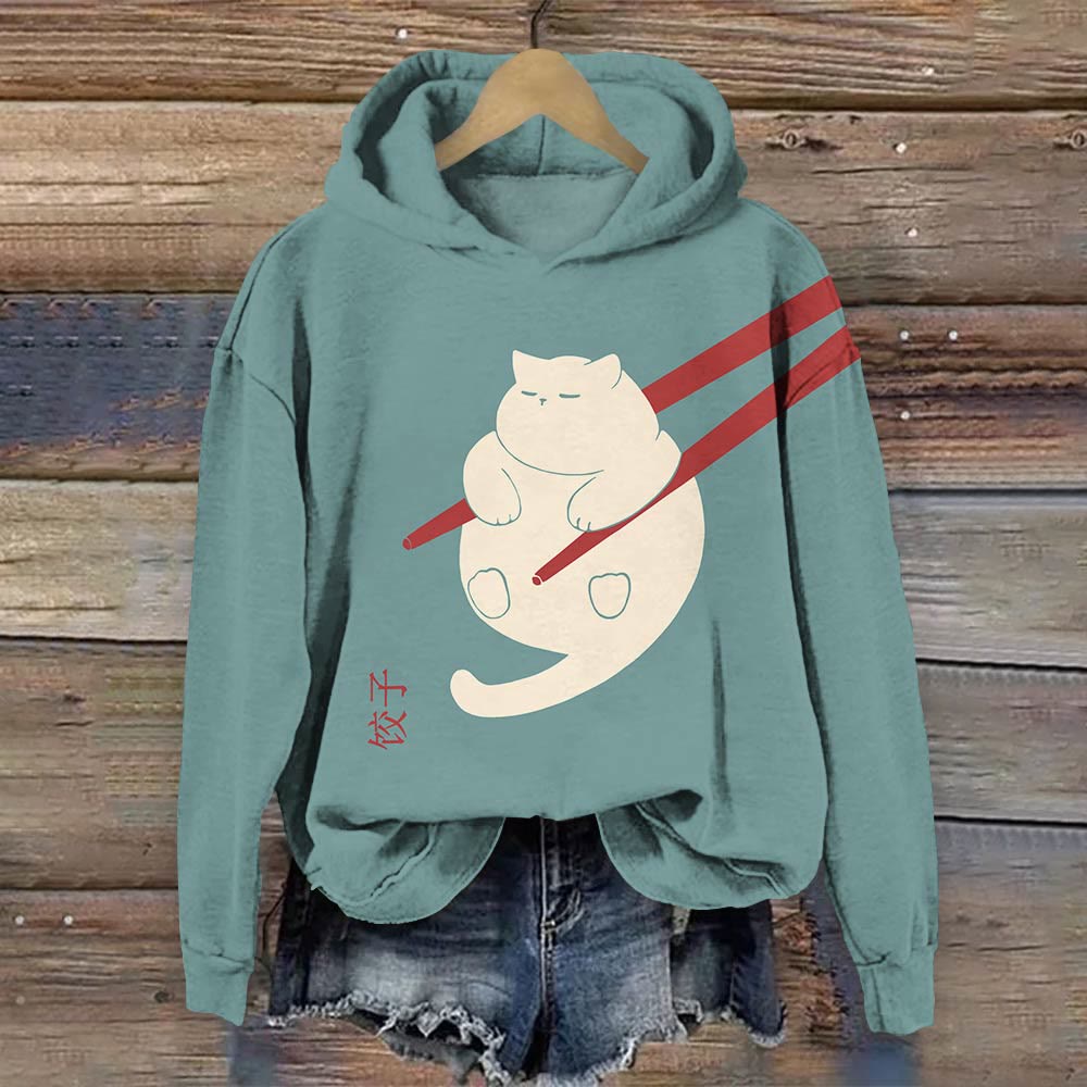 Cat Dumpling Art Print Long Sleeve Hoodie - Blue - 8XL - image 3