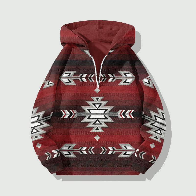 Unisex Geometric Patterns Art Print Half Zip Hoodie - Wine - US32-34(5XL) - image 5