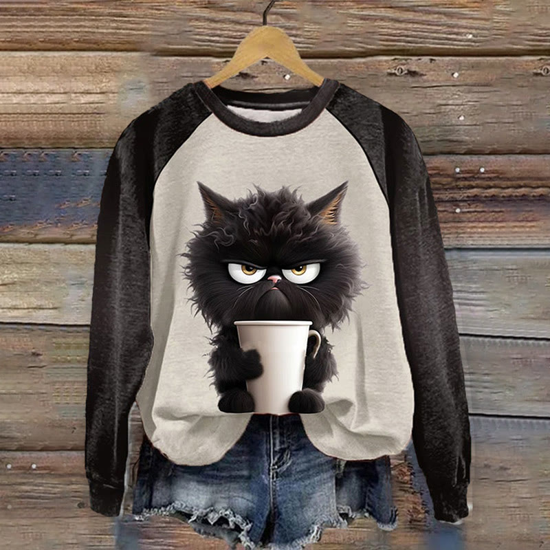 Cat print sweatshirt hot sale