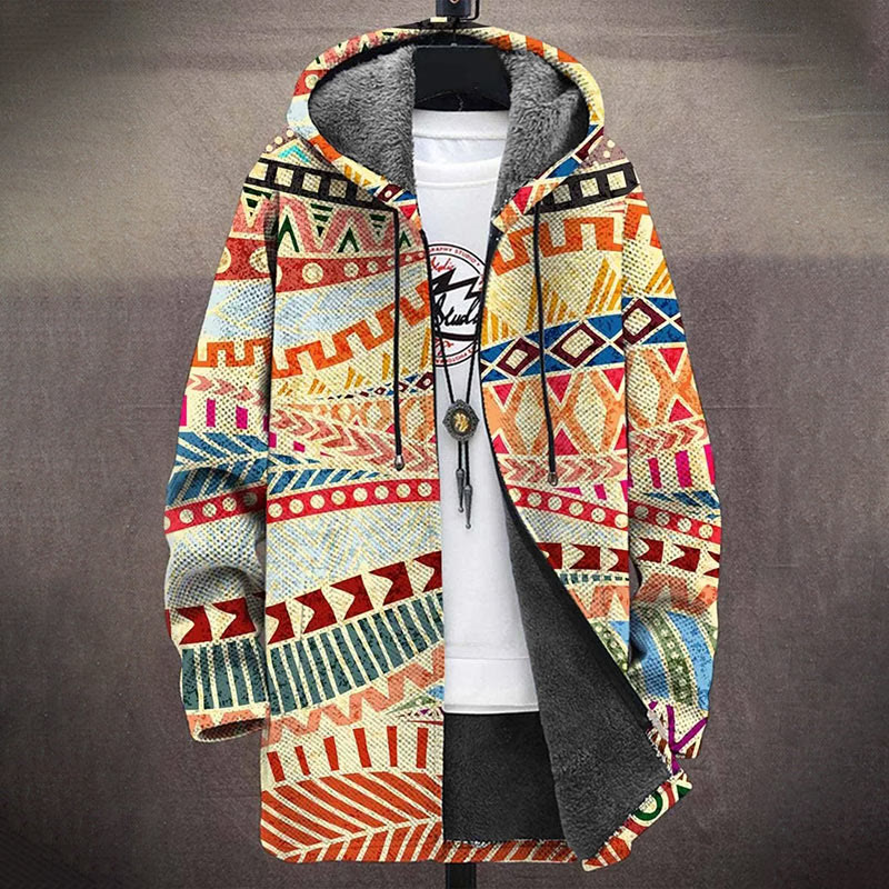 Colorful Ethnic Tribal Geometric Pattern Print Unisex Plush Thick Long-sleeved Fleece Jacket Coat - image 2