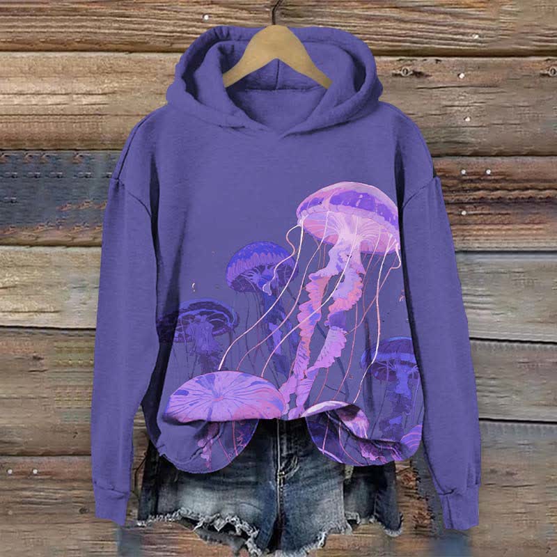Oil Painting Fantasy Octopus Art Print Long Sleeve Hoodie - Purple - US44-46(8XL) - image 2