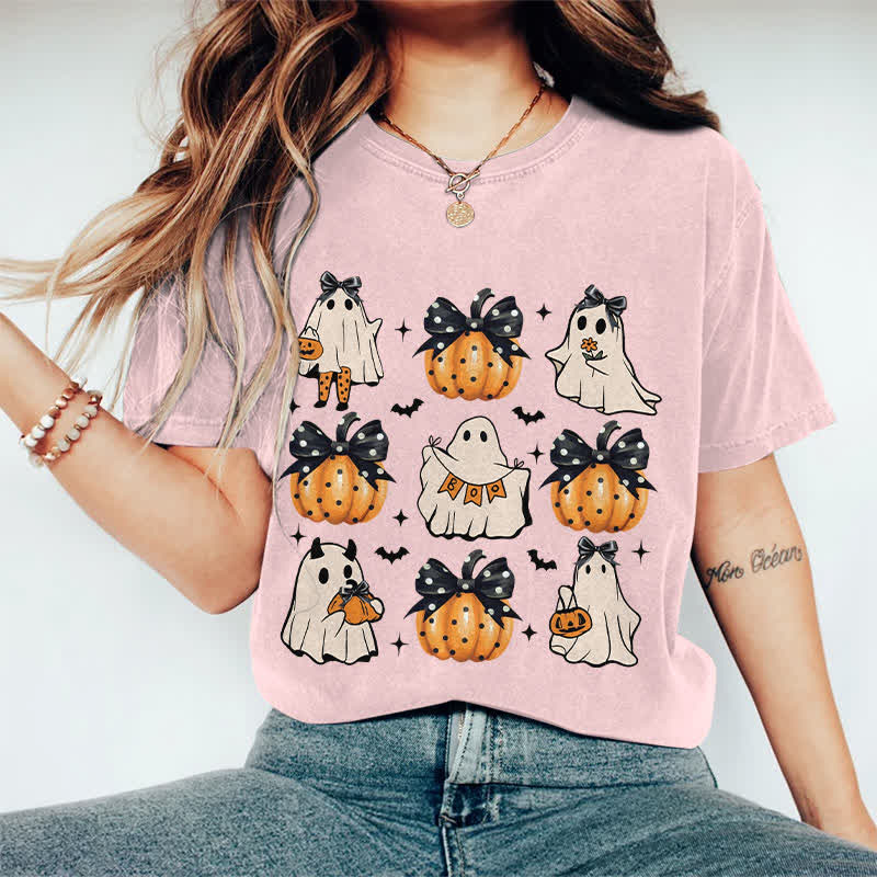 100% Cotton Halloween Girly Ghost & Pumpkin Art Print T-Shirt - Pink - 2XL - image 11