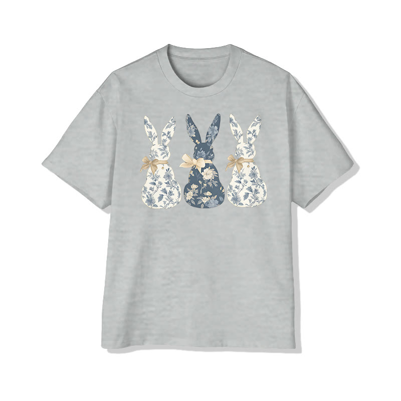 Cute Easter Flower Bunny Print Pattern Cotton Print T-shirt - Grey - US20-22(3XL) - image 4