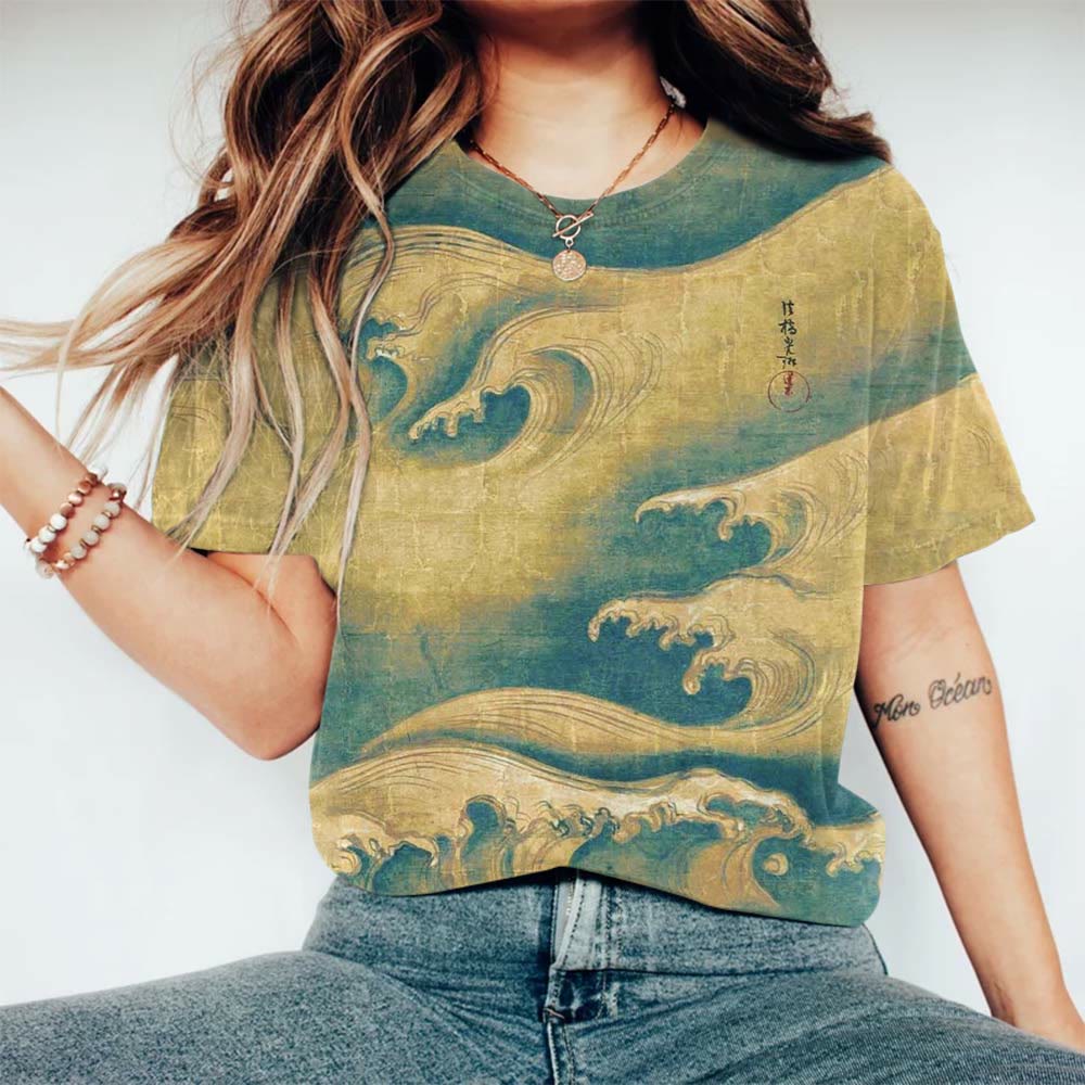Vintage Japanese Wave Print T-shirt