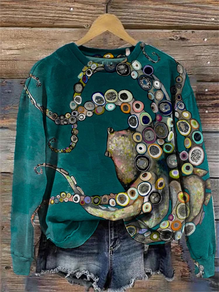Colorful Octopus Oil Painting Print Sweatshirt