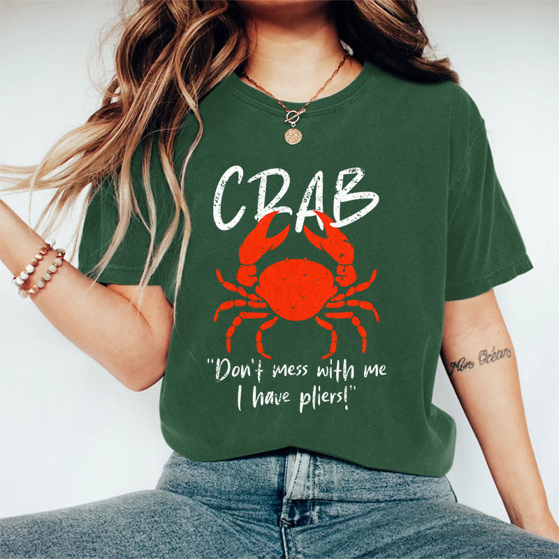 100% Cotton Women's Funny Crab Slogan Art Print Casual T-shirt - Dark Green - 2XL - image 6