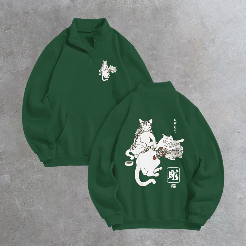 Unisex Fun Cat Tattoo Lounge  Print Zip Sweatshirt - Green - US16-18(2XL) - image 5
