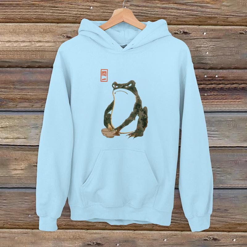 100% Cotton Women's Cute Frog Japanese Art Print Comfy Hoodie