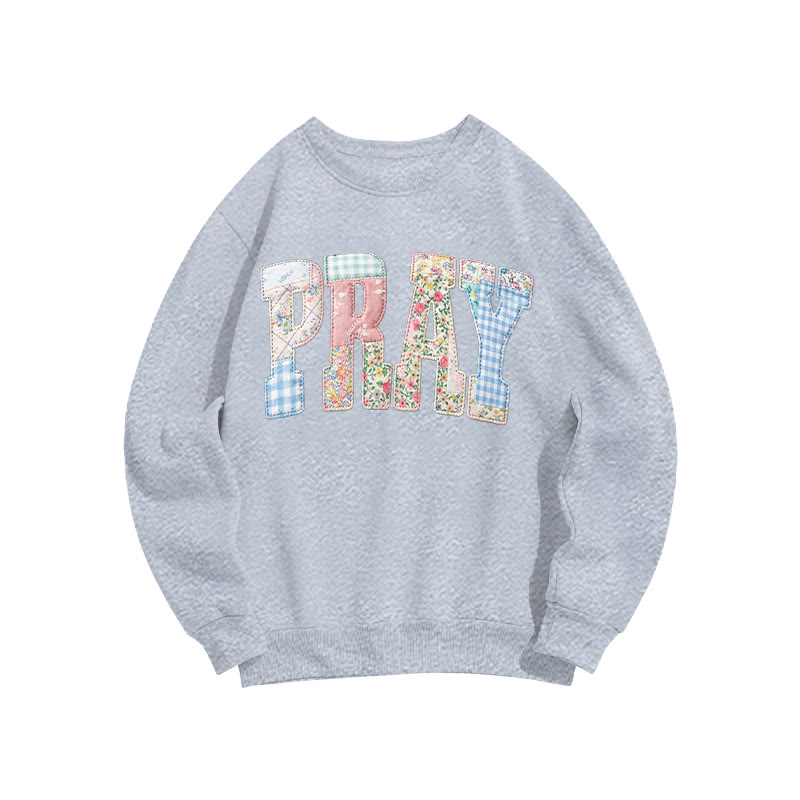 Christian Sublimation Pray Faux Embroidered Patchwork Print Sweatshirt - Grey - US16-18(2XL) - image 7