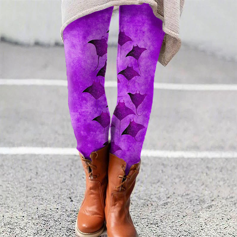Vintage Manta Ray Art Print Leggings - Purple - 5XL - image 8