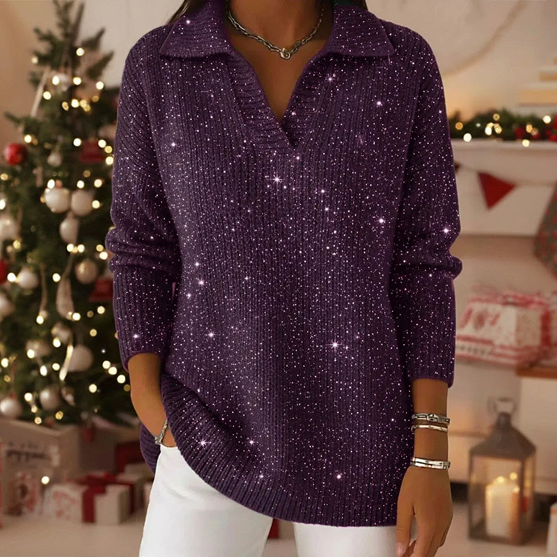 Starry Sky Collared Long Sleeved Sweater - Purple - 5XL - image 7