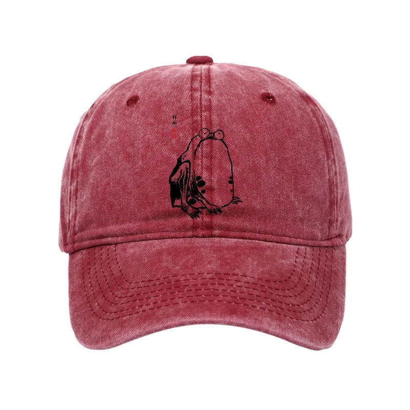 Unisex 100% Cotton Grumpy Frog Matsumoto Hoji Vintage Print Cap - Rose - one size - image 5