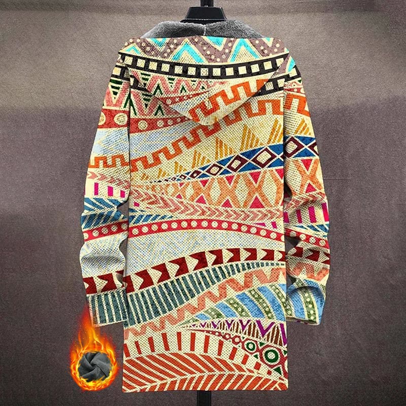 Colorful Ethnic Tribal Geometric Pattern Print Unisex Plush Thick Long-sleeved Fleece Jacket Coat - image 3