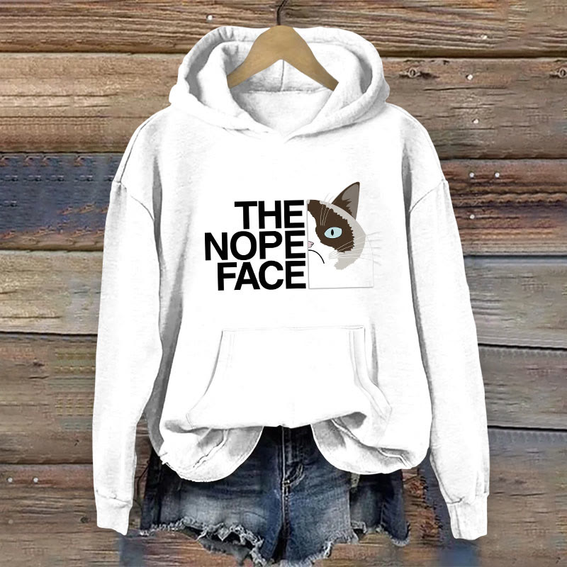 100% Cotton Funny The Nope Face Cat Print Women's Hoodie - White - 2XL - image 2