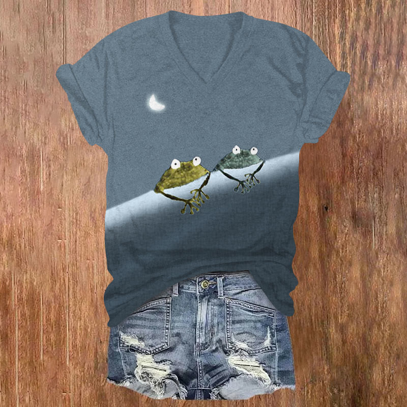 Simple Frog Color Block Print T-shirt 