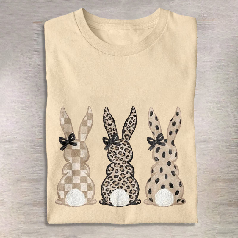 Unisex Cute Easter Leopard Print Three Rabbits Pattern Cotton Print T-shirt - Apricot - US20-22(3XL) - image 3