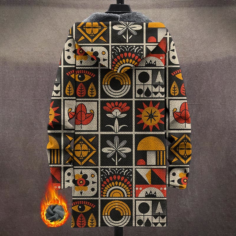 Vintage Ethnic Totem Print Unisex Plush Thick Long-sleeved Fleece Jacket Coat - image 3