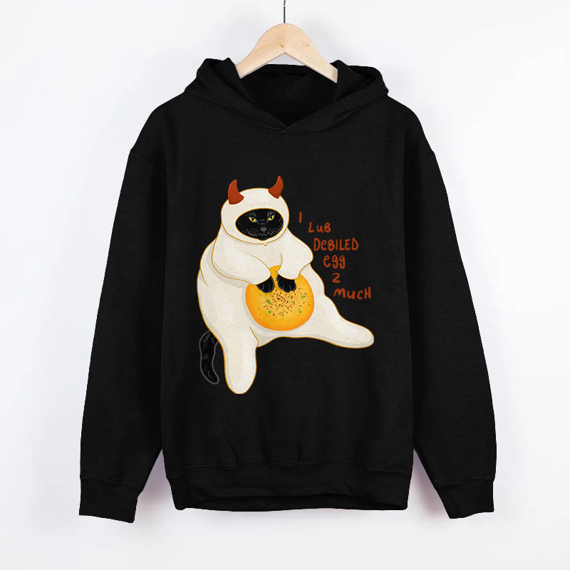 Unisex Devil Cat And Devil Egg Humor Pattern Long Sleeved Hoodie - Black - US44-46(8XL) - image 5