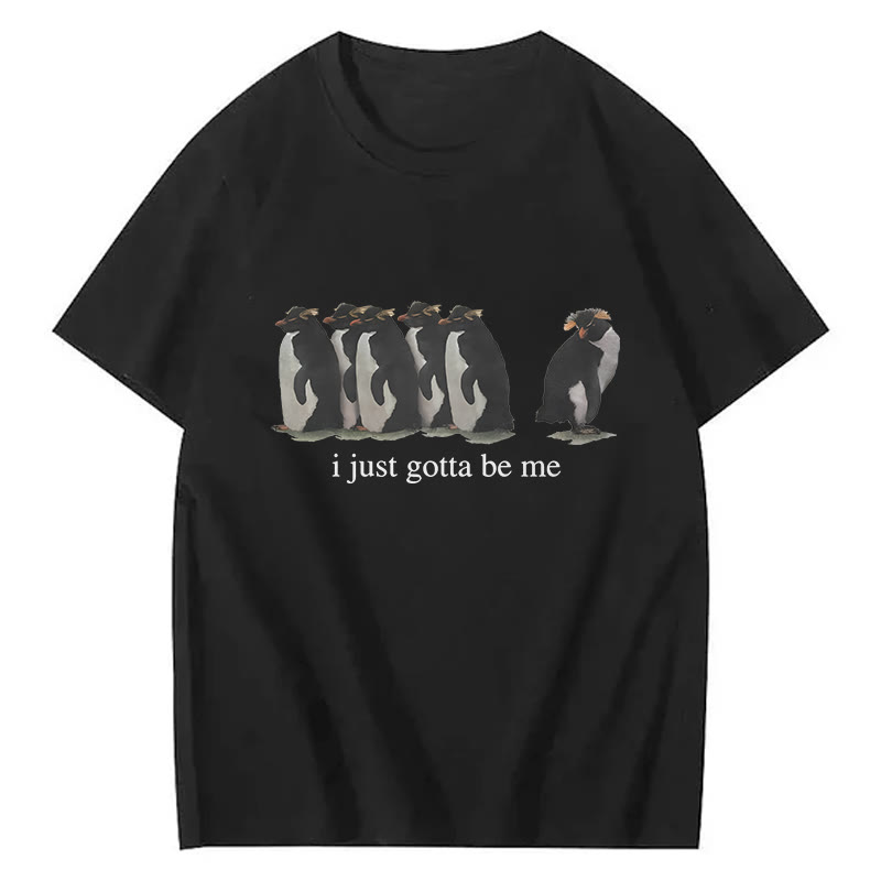 I Just Gotta Be Me Penguin Print Short Sleeved Crew Neck T-Shirt - Black - 2XL - image 7
