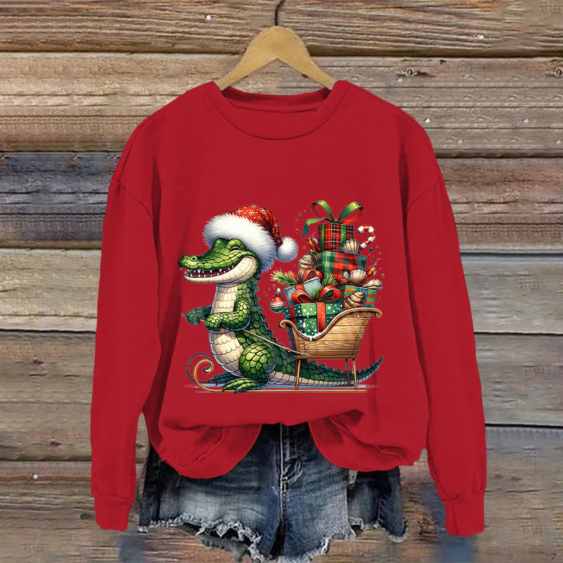 Christmas Dinosaur  Pattern Print Long Sleeve Sweatshirt - Red - US16-18(2XL) - image 4